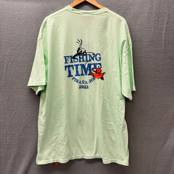 Pirana Joe T-Shirt Mens XXL Green FISHING TIME Jamaica Short Sleeve Crew Tee NEW - Picture 2 of 8